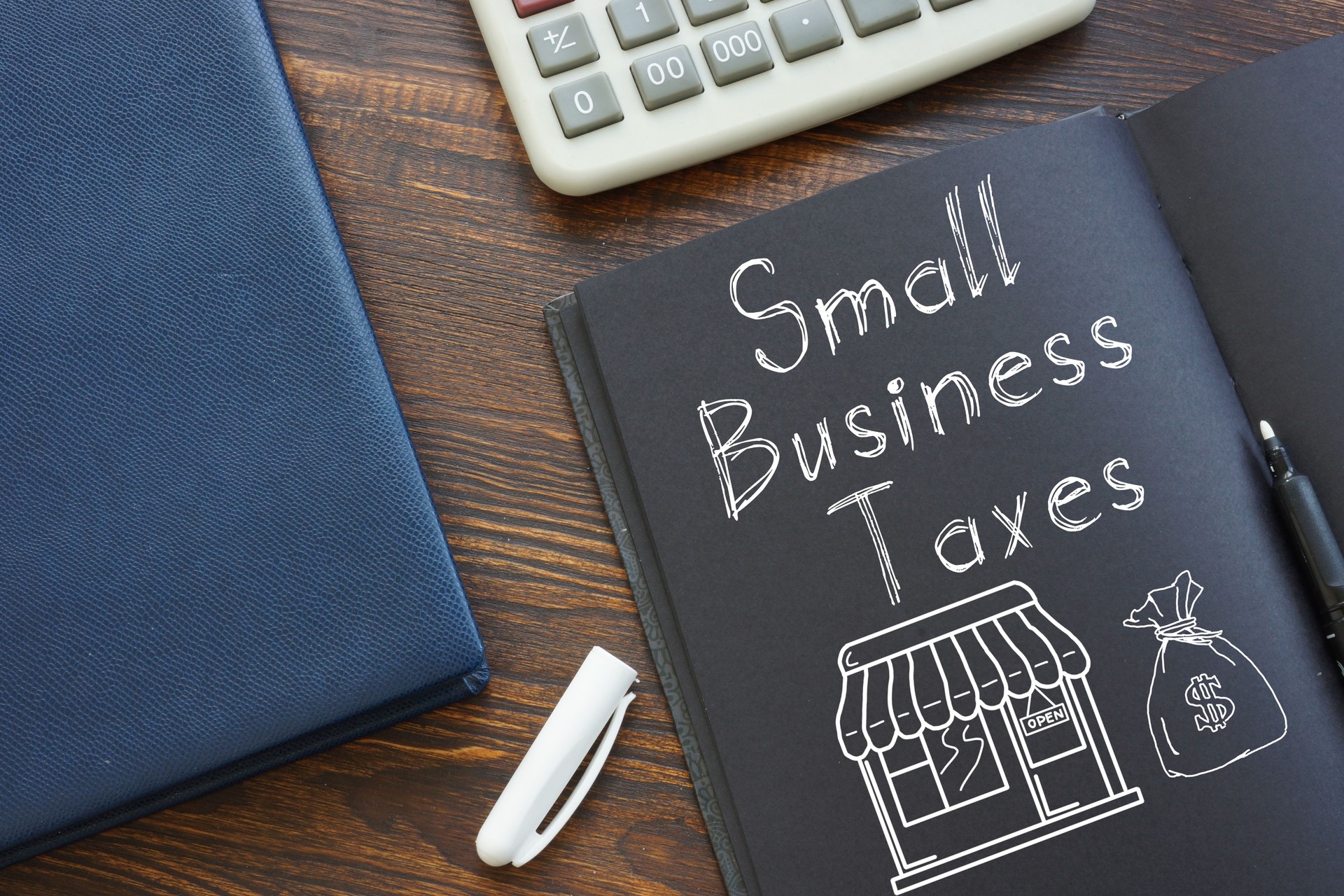 Small Business Taxes are shown on the business photo using the text